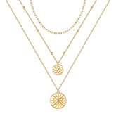 3PCS - Chain&Hammered Disc&Sun Layered Necklaces for Women